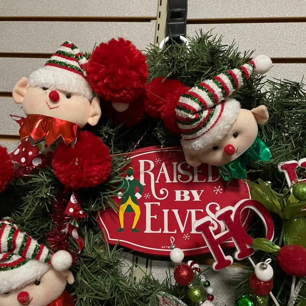 Christmas Elf Wreath Holiday Wall Door Decor Festive Holiday Home Decoration 14